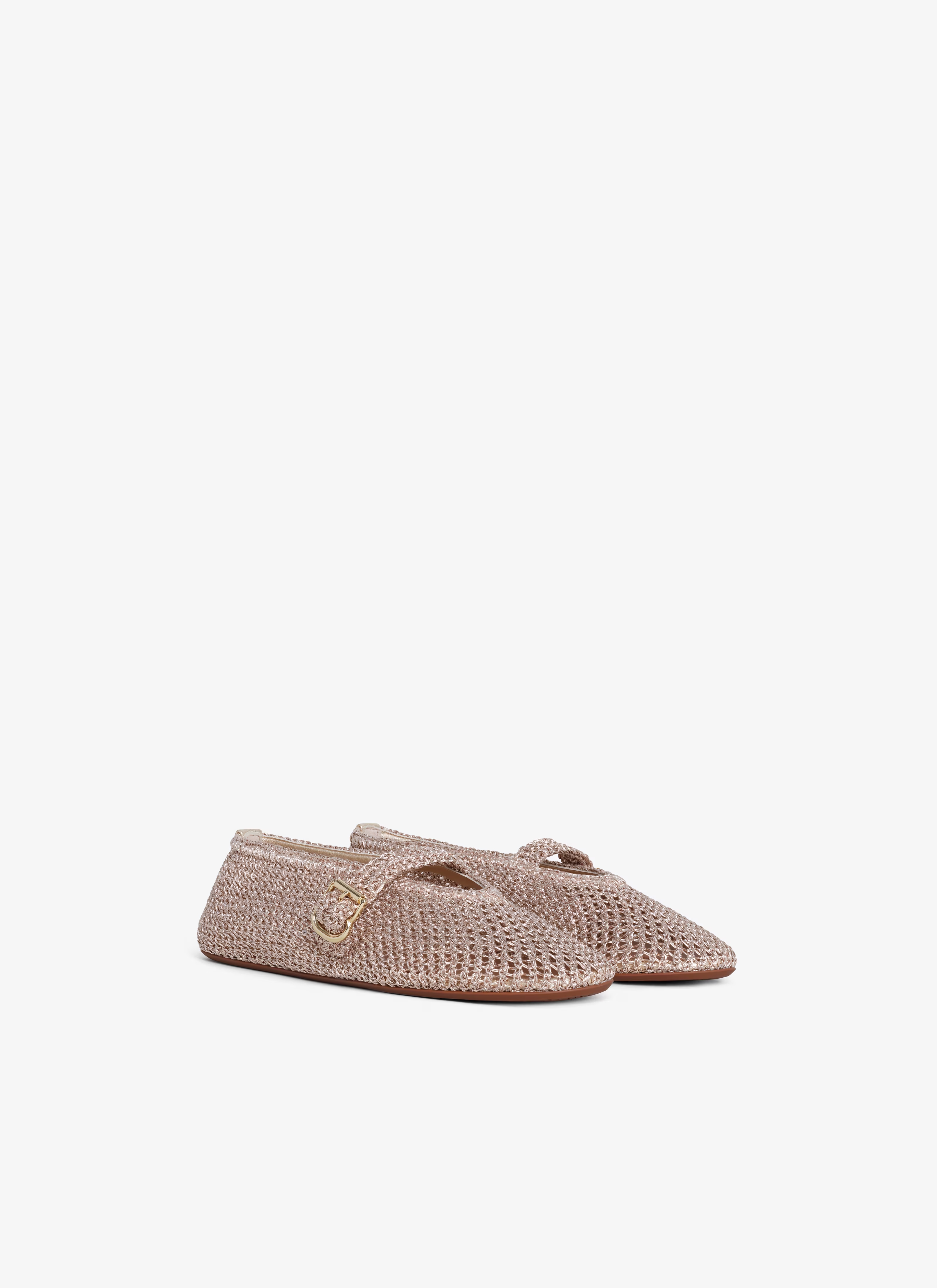 Women's Shoes Ballet Flats In Knitted Lurex Classical Japanese Shoes Buckle Strap Crochet
