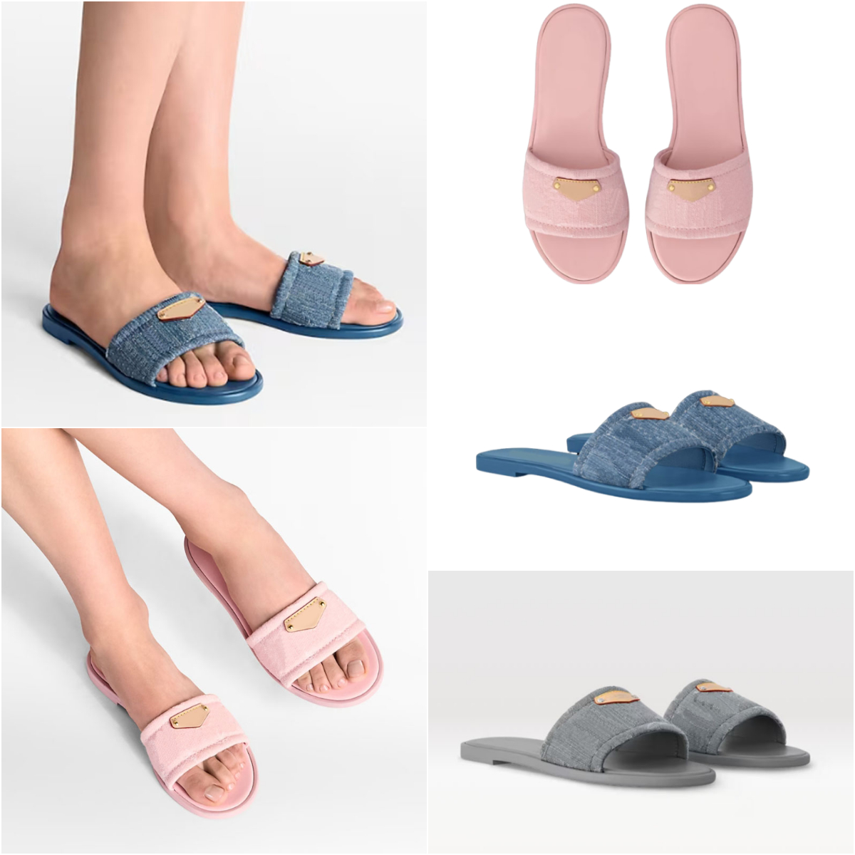 2025ss new flat mule summer pink denim sandals sliders women designer sandals famous designer women slides slippers flats shoes luxury sandalia letter print shoes