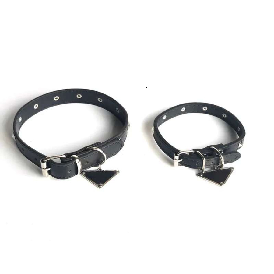 Designer Dog Collar Leashes Set With Inverted Triangle Metal Tag Classic Leather Pet Collars for Small Medium Large Dogs Bulldog Poodle Collie Dachshu