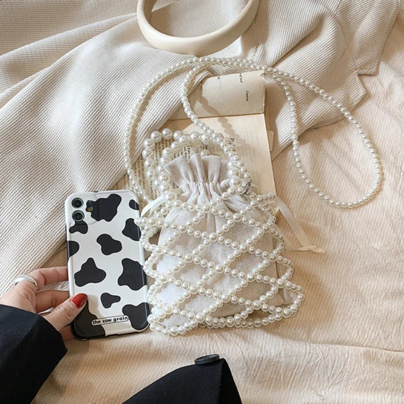 Women Pearl Bag Small Mini Tote Bucket Bag Woven Crossbody Hand Bags for Women Coin Purse Wallet Handbag Ladies Shoulder Bags 250407