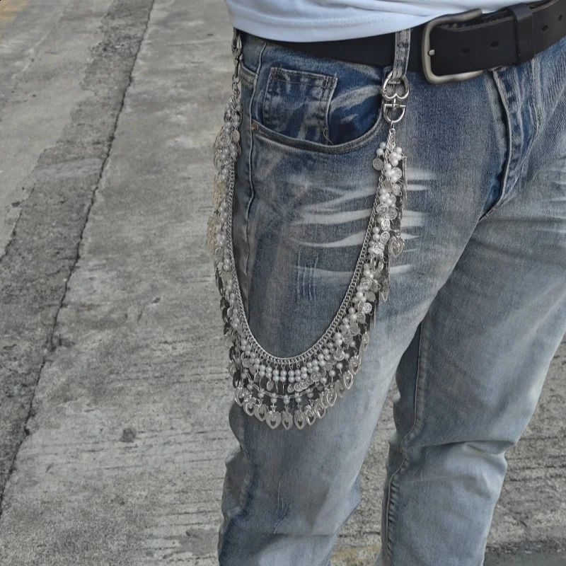 Original tassel pants chain fashionable Gothic style mens and womens single waist accessories retro keychain summer gift 250326