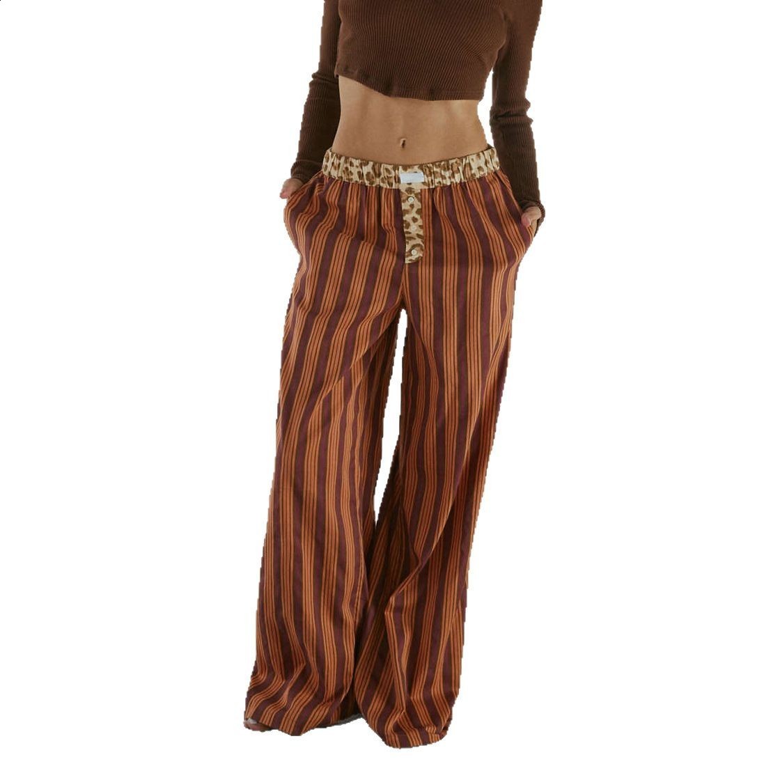 2025 Spring/Summer New Womens Casual Comfortable plaid Pants Straight Leg Wide Leg Pants for Women 250108