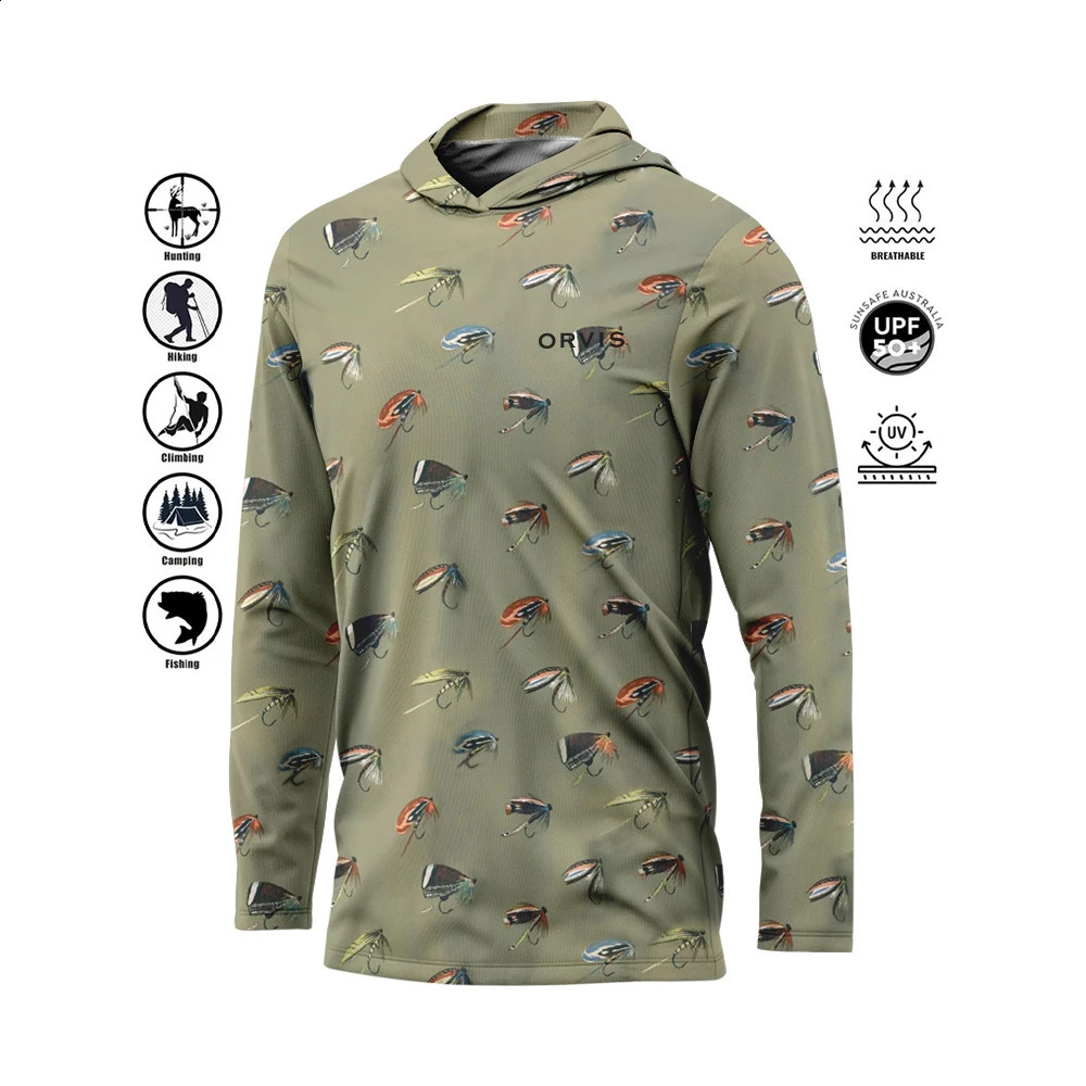Quick drying UV fishing shirt thin and breathable outdoor hoodie mens ORVIS long sleeved performance 250327