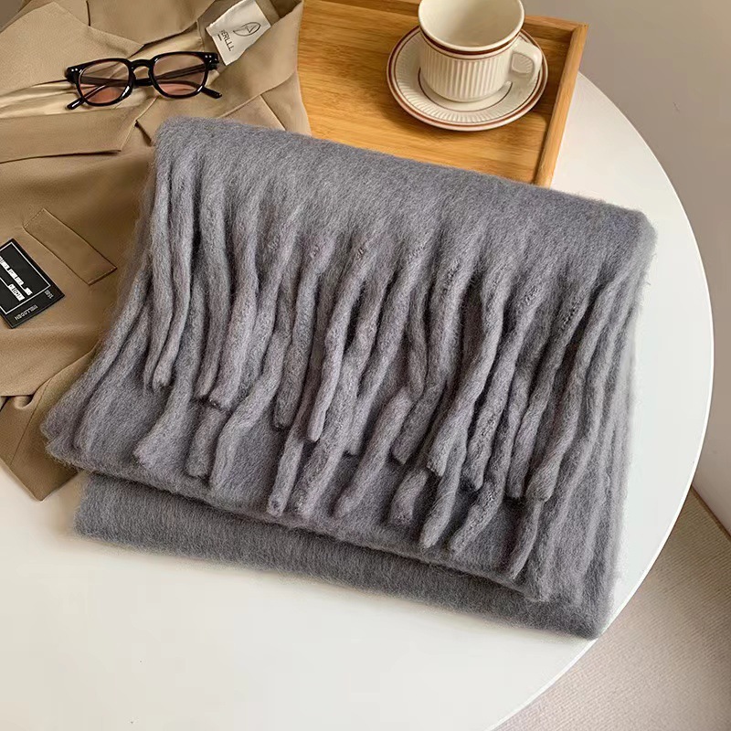 K250 2025 new soft and fluffy solid color scarf for women winter thick imitation cashmere shawl Korean style warm neck scarf all-match