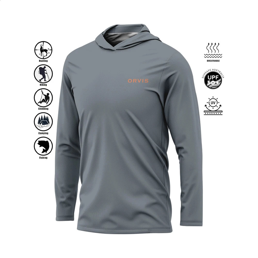 Quick drying UV fishing shirt thin and breathable outdoor hoodie mens ORVIS long sleeved performance 250327