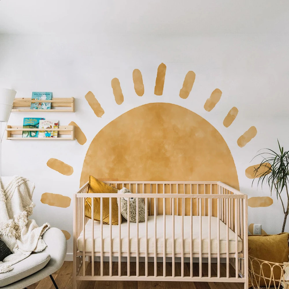 Boho Sun Fabric Wallpaper Kids Wall Stickers Nursery Self-Adhesive Kindergarten Children Babys Room Bedroom Home Decor 250328