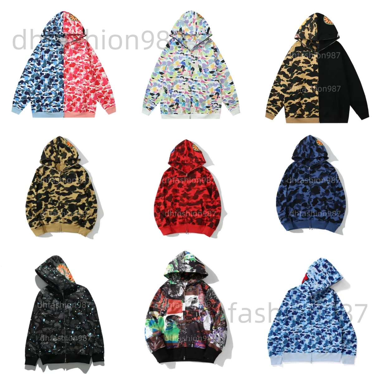 mens hoodies designer hoodie men shark print hoodie Harajuku long sleeve zip up overshirt Print Sweatshirt Casual streetwear fashion clothing daily outfit