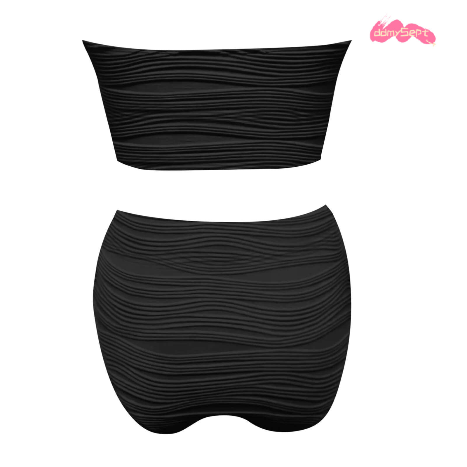 Strapless Solid Tankinis Set Ribbed Beachwear High Waist Bikini Swimsuits Bather Bathing Swimwear Women 2025 ddmySept