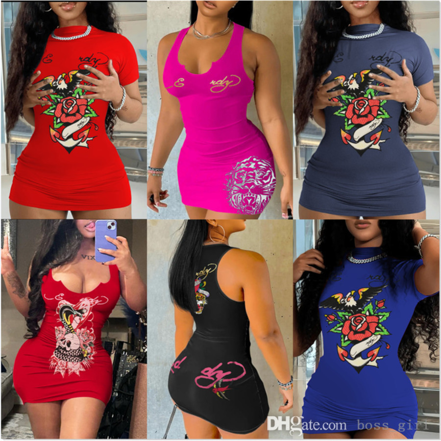 Summer Designer Casual Dresses Womens Slim Sexy Mini Vest Dress New Fashion Pattern Printed Sleeveless Tank Skirts Plus Size Xs 3xl