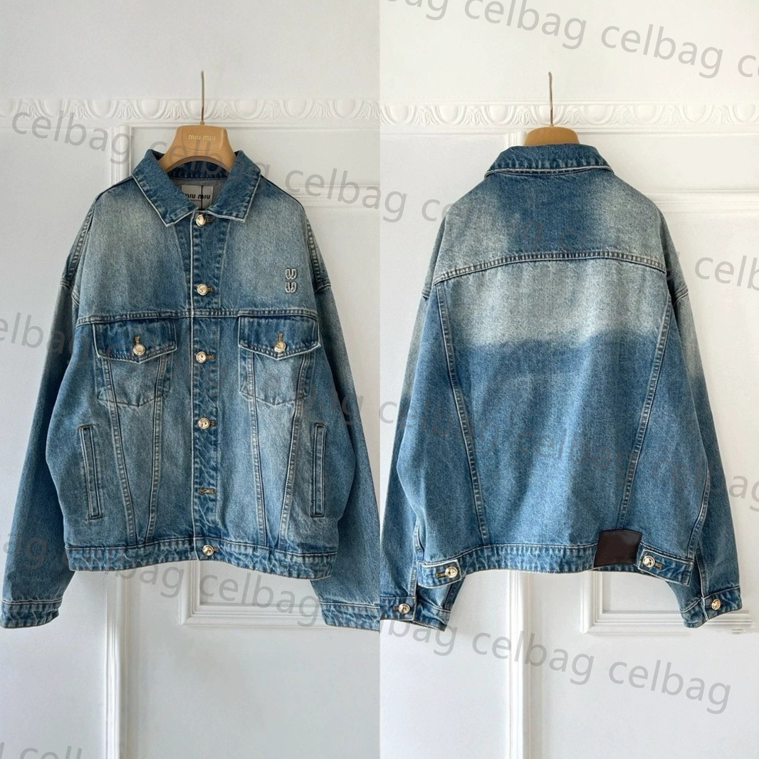 Jacket Designer Denim Jacket for Women Vintage Alphabet Embroidered Coat for casual women Classic light blue lapel long-sleeved Denim coat size SML