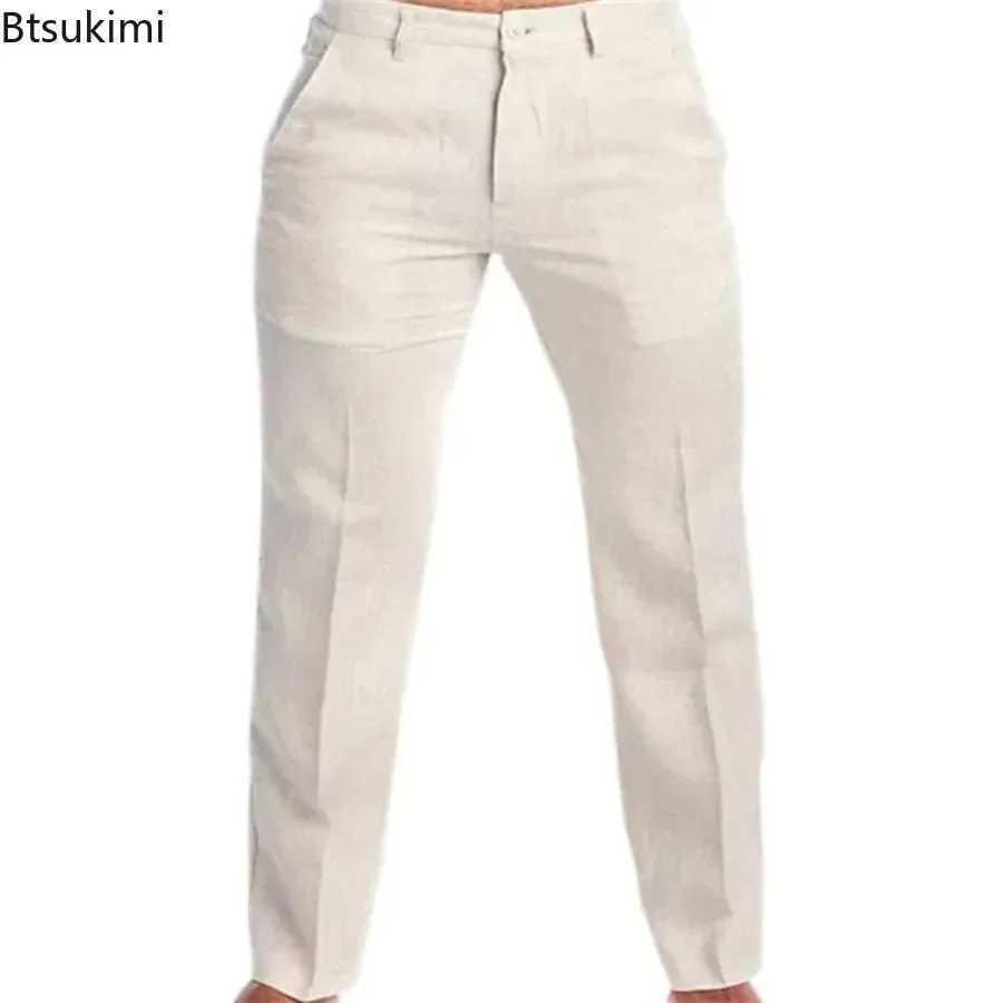 New Arrival New retro mens cotton linen pants breathable and comfortable soft mens Trouser fashionable loose straight pants mens pure cotton casual pa