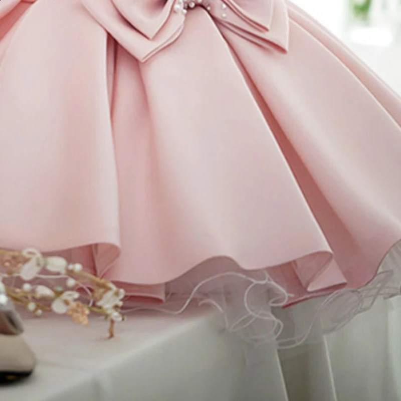 Baby Girl Dress Bow 1 Year Birthday White Wedding Satin Princess Evening Party Christening Dress Wednesday Costume Girls 250327