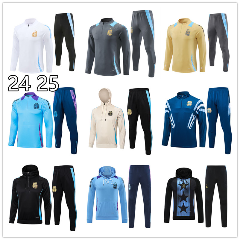 24 25 NEW Argentina Samsung half pull Football Shirt MESSIS MAC ALLISTER MARIA MARTINEZ DE PAUL men Children's Hooded tracksuit Set