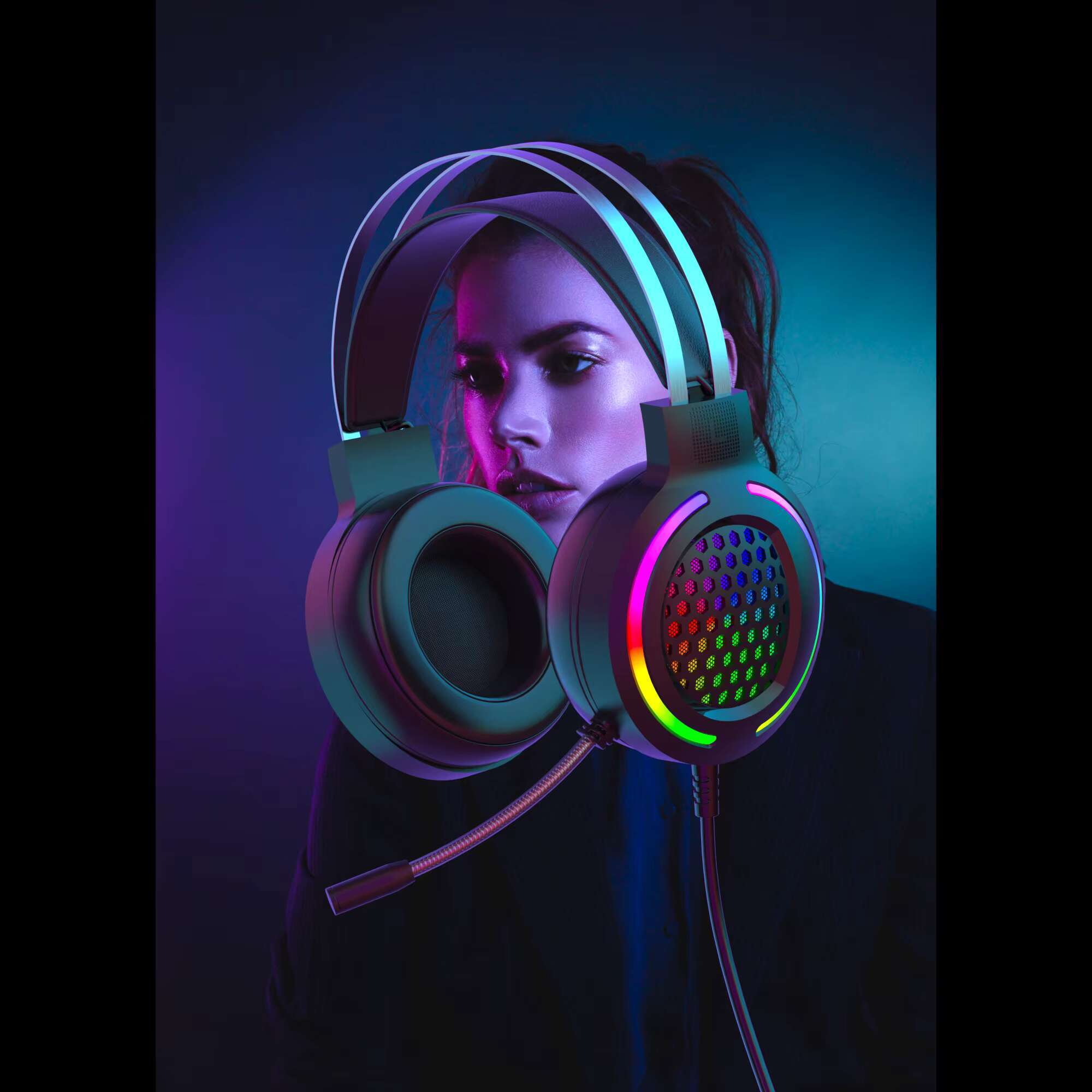 G12 RGB Cool Honeycomb Headset with Microphone USB 7.1 Colorful Light Gaming Headphone for PC/ps4