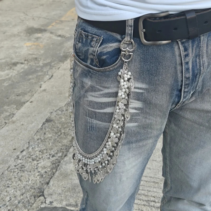 Original tassel pants chain fashionable Gothic style mens and womens single waist accessories retro keychain summer gift 250326