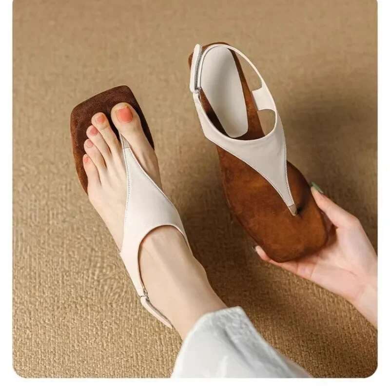 Square Peep Toe Heterotypic Heel Buckle Strap Women's Shoes for Women 2024 New Summer Novelty Mature Daily Sandals