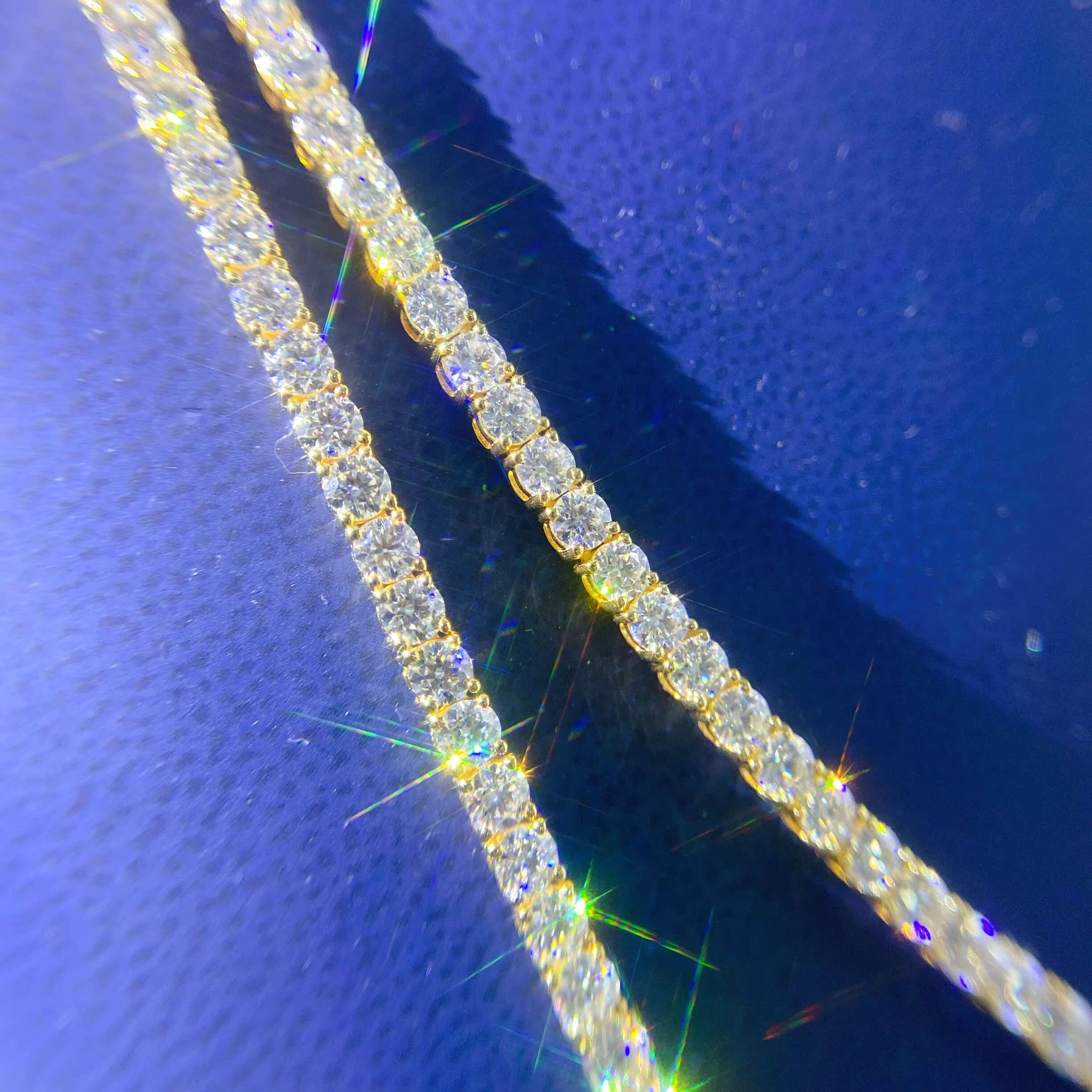 Hot Selling 3MM 10K Solid Gold VVS Moissanite Diamond Tennis Necklace Jewelry Chain Necklace Bracelet Men Tennis Chain