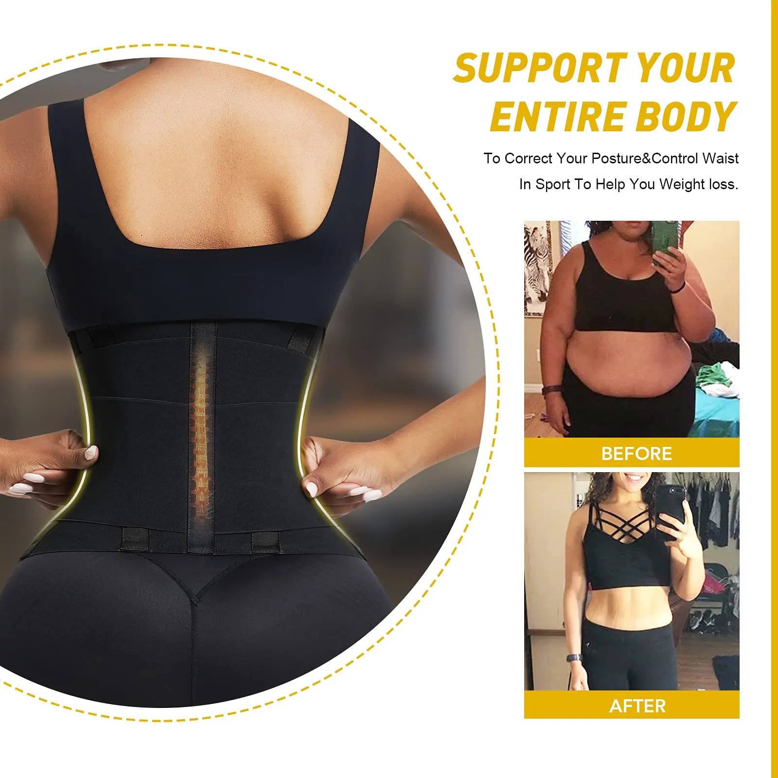 Heavy-Duty Slimming Waist Trainer Belt with Breast Support - Eyelet Detail Durable Sports Waist Trimmer for Enhanced Workout 250328
