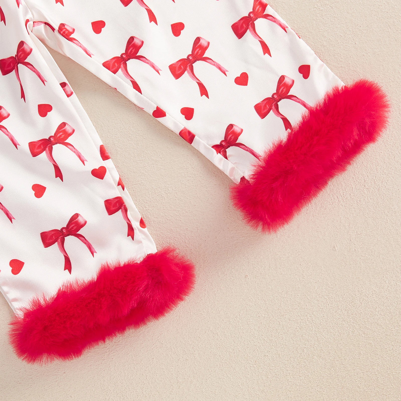 MISOWMNJOY Cute Satin Slik Toddler Baby Girl Sleepwear Children Pajamas Sets Bow Print Plush Laple Long Sleeve Tops Pants Suit 250328