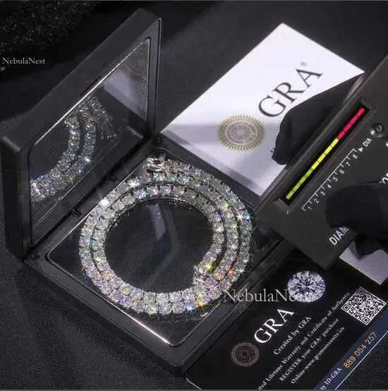 Custom gra jewelry 3MM 4MM 5MM sterg sier vvs tennis ice out lab grown dia mossanite moissanite necklace chain for women men