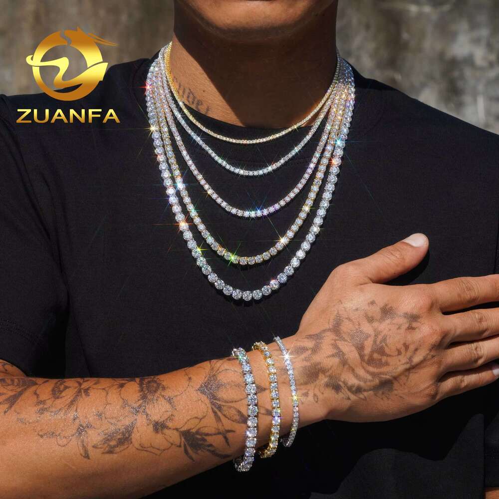 Factory Price Bracelet Necklace Pass Tester Vvs Moissanite Hip Hop Jewelry Sier Lab Dia Tennis Chain