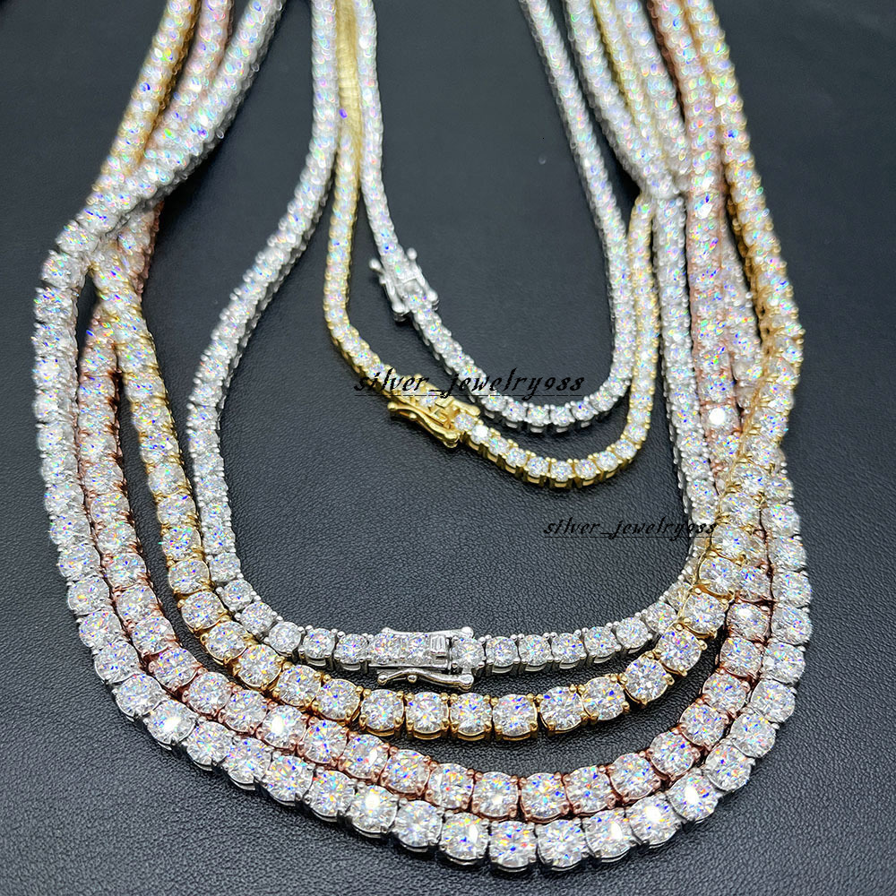 Hiphop Jewelry Pass Diamond Test 3mm--5mm Wide 925 Silver Gold Plated Moissanite Diamond Tennis Necklace/bracelet Chain
