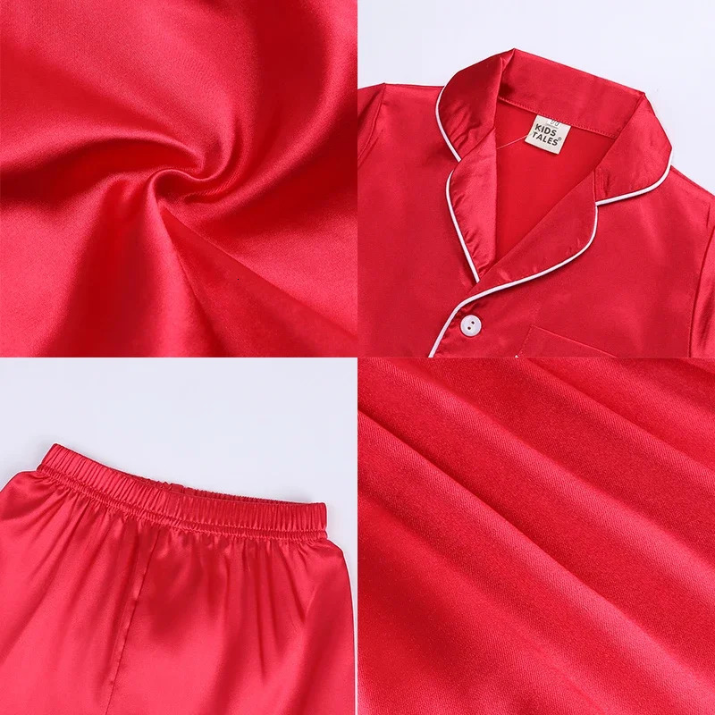 Summer Children Clothes Pajama Set Stain Silk Soft Solid Color Comfortable Kids Girls Boys Pajamas Sleepwear Suit 250328