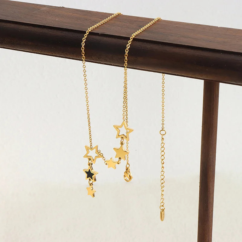 Trendy Star Pendant Necklace for Women High Quality Stainless Steel Gold Plated Chain Black Acrylic Fashion Jewelry Accesories 250327