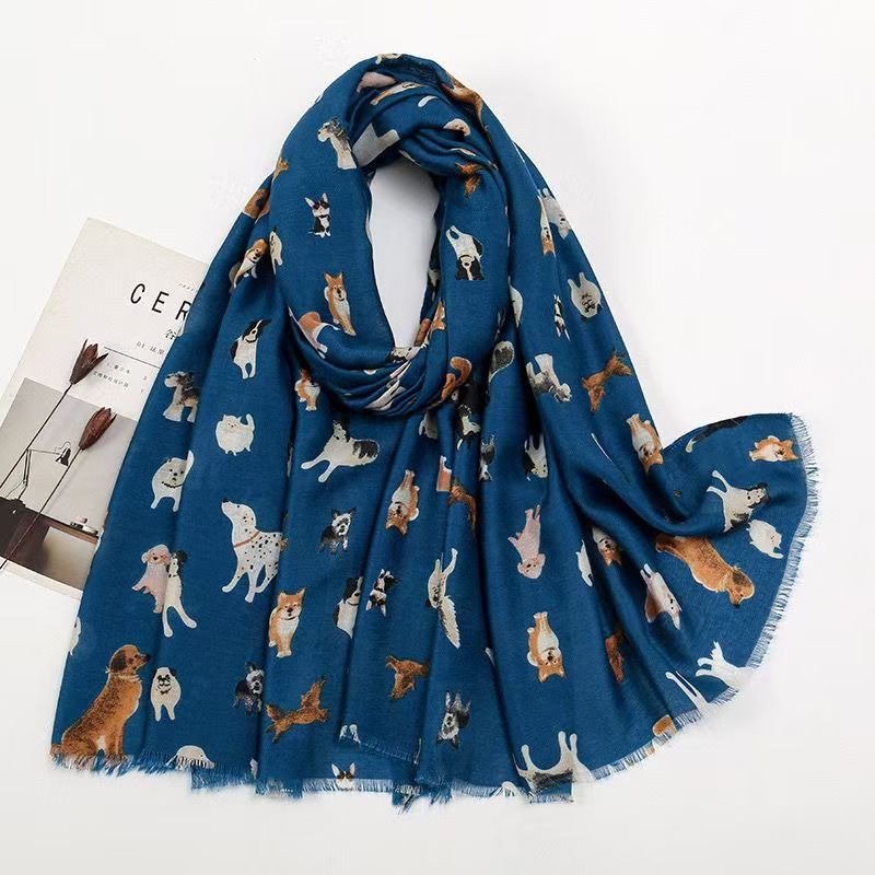 T367 Autumn and Winter Puppy Print Dachshund Sausage Print Long Scarf Travel Vacation Sun Protection Warm Shawl Thick