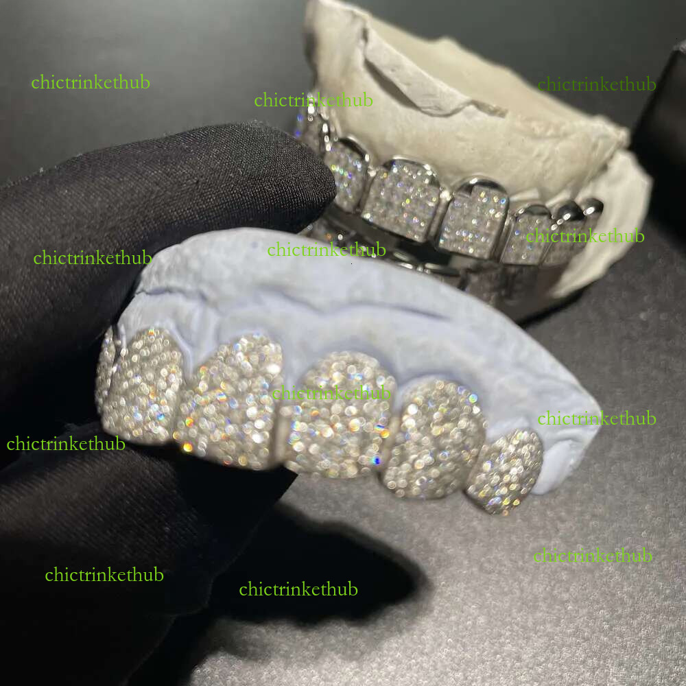 Sparkle Custom Made Hip Hced Out Sterg Sier Grills Gold Jewelry Zigzag Setting Vvs Moissanite Teeth Mouth Grillz