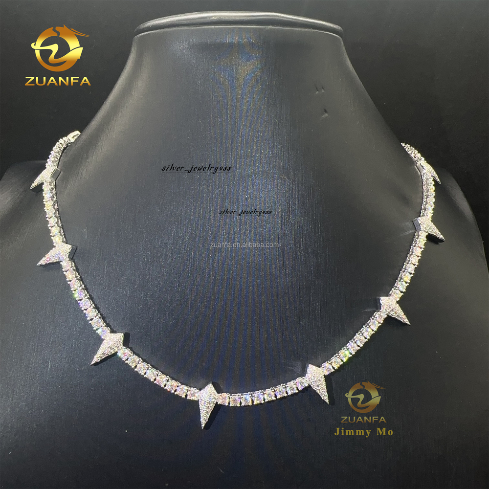 New Design 3mm 925 Silver Hip Hop Iced Out GRA Certificate Moissanite Diamond Cluster Thorn Shape Tennis Chain Man Gift