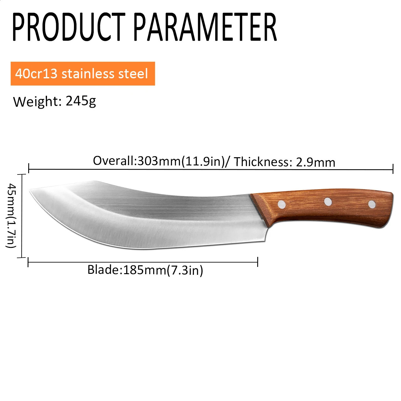 7 Cleaver Knife Stainless Steel Meat Fish Fruit Vegetables Chopping Slicing Kitchen Chef Knife Butcher Knife 250327