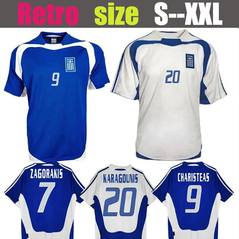 Retro classic 2004 greece soccer jerseys men t shirts Charisteas Tsiartas Nikolaidis Zagorakis Karagounis Greece national team home away football shirt jersey