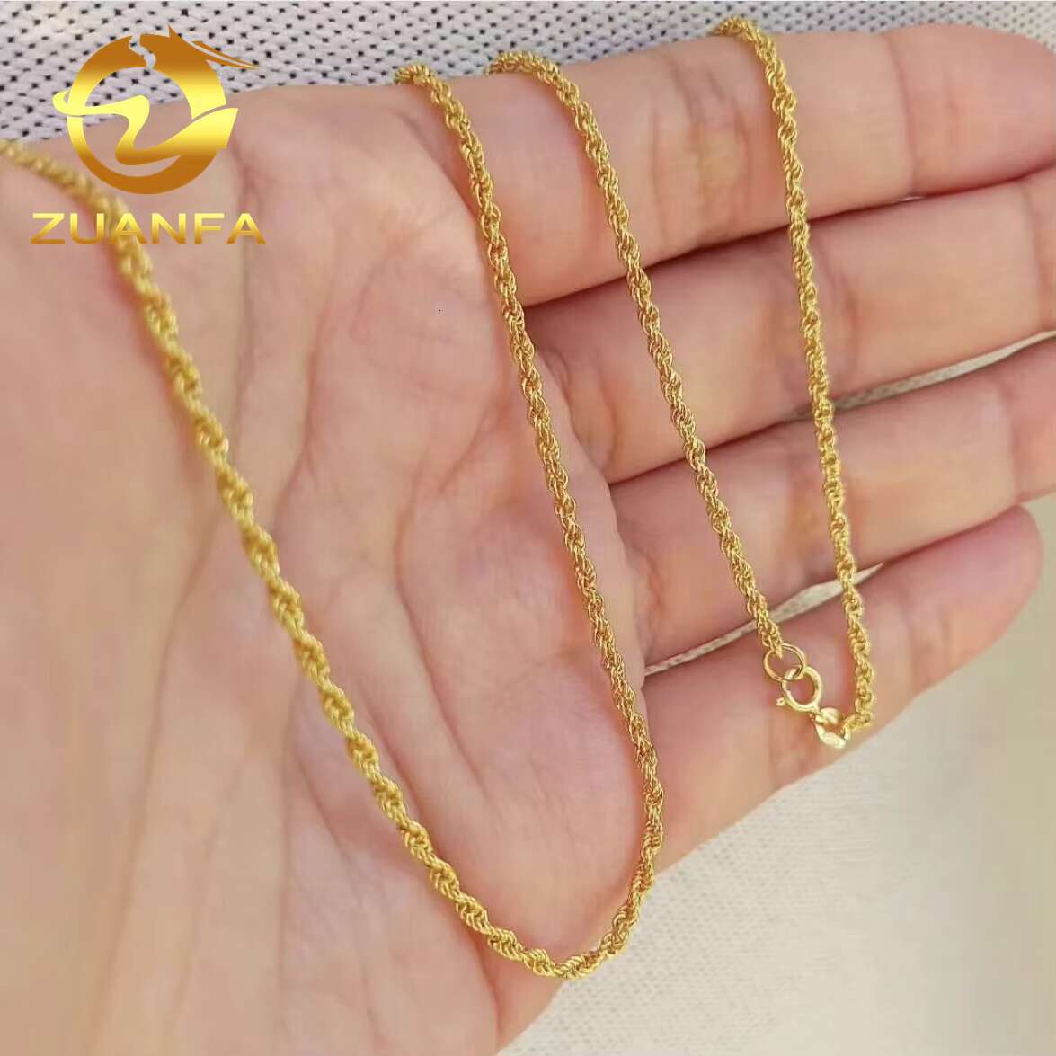 Trendy AU750 18k Solid Real Gold 1.6mm 1.8mm 2.5mm Rope Chain Necklace Link Chain Fashion Jewelry Pure Yellow Gold Rope Chain
