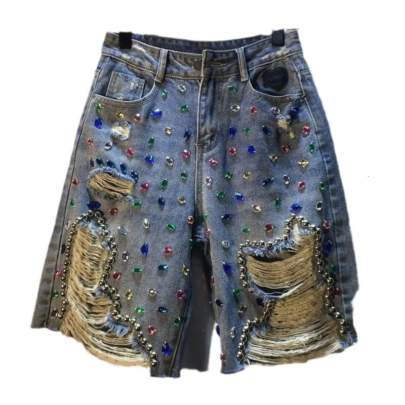 Retro Baggy Shorts for Men Heavy Industry Diamond High Waist Cowboy Sweatpants Hip Hop Gothic Basketball Shorts Streetwear 250328