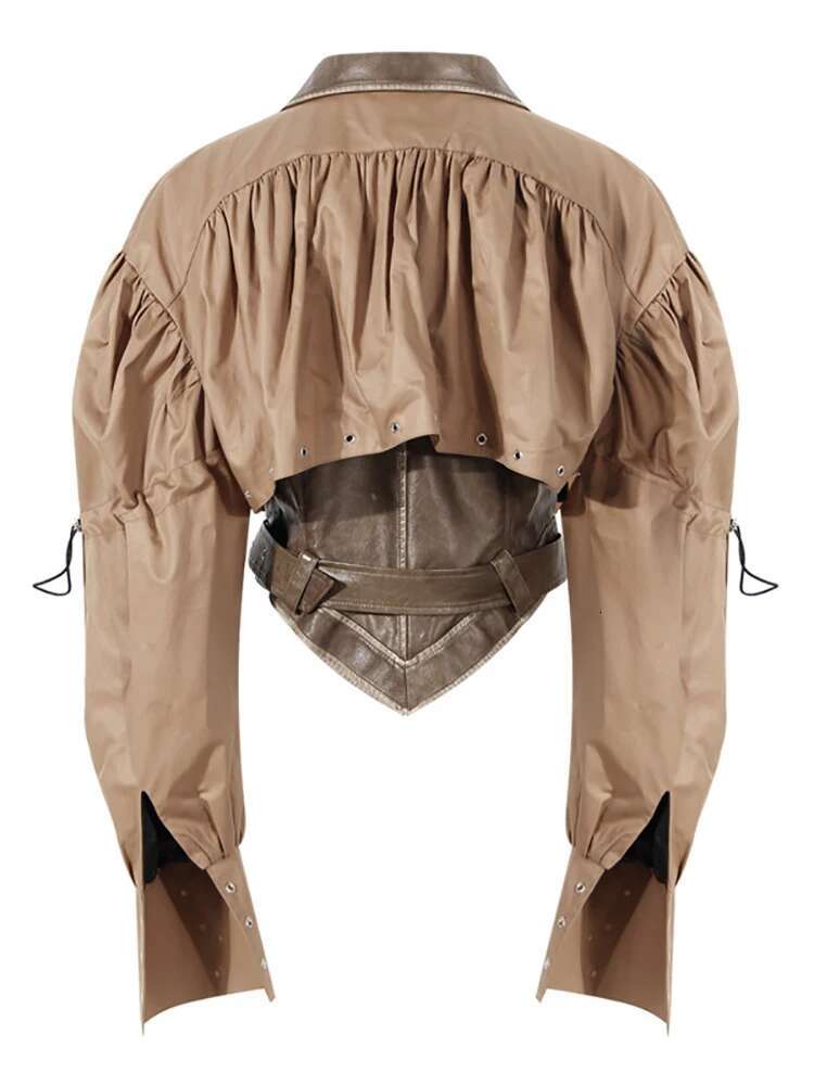 hoodie New Autumn And Winter Fashion Women Clothes Turn-Down Collar Full Sleeves Spliced PU Leather Patchwork Jacket jacket