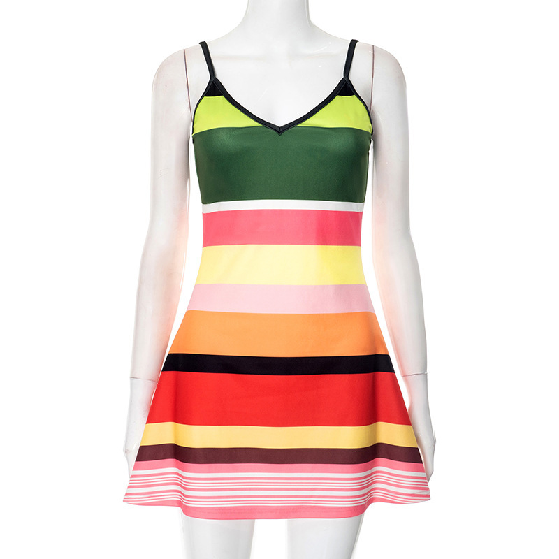 2025S Fashion Designer Y DS Women S Spring Summer New Style Contrast Strap V Neck Sexy Printed Dress