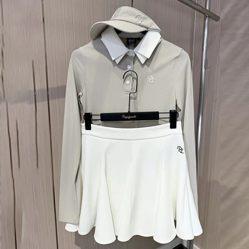 Spring Fall Golf Clothing Women Long-sleeved Polo T-Shirt Soft Elastic Tops Ladies High Waist Sport Golf Skirt Casual Skorts 250327