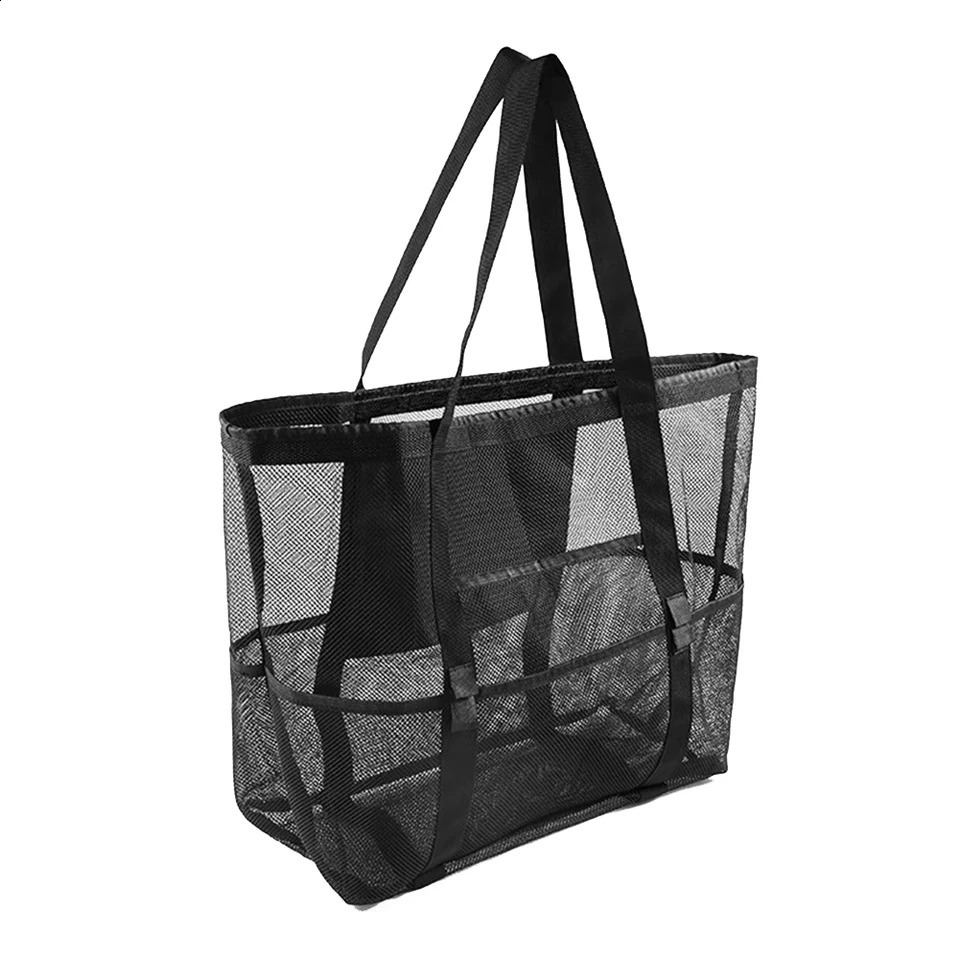 1 oversized mesh beach bag breathable mesh tote bag with zipper and side pockets portable large capacity precision processed organizer bag 250326