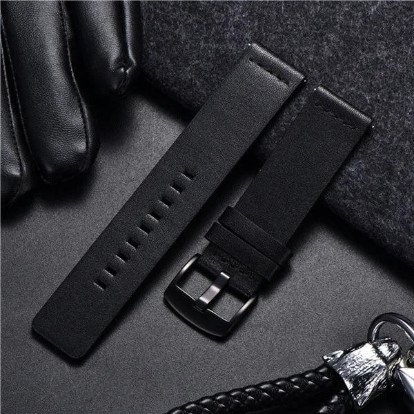Leather Watchband Black Dark Brown Blue Calfskin Leather Watch Strap Italian 24mm Quick Release Watch Belt