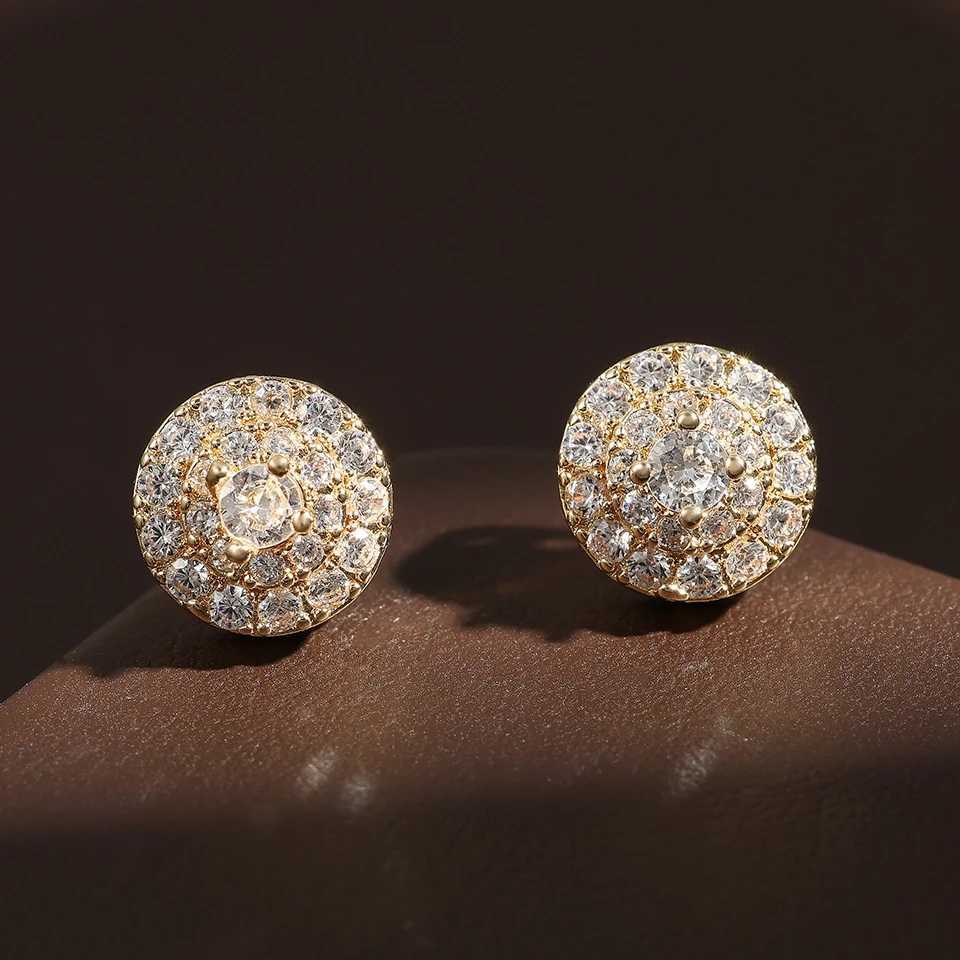 TrendMen Hiphop Rock Round Copper Zirconia Stud Earrings for Men and Boys Silver Metal Crystal Earrings Party Earrings Jewelry GiftsXJ250327