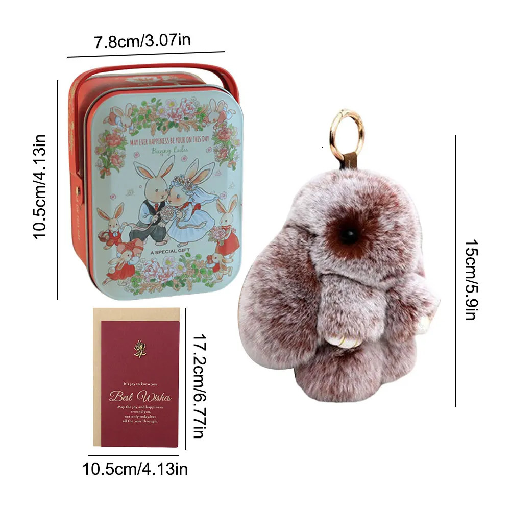 Cute Plush Bunny Keychain with Tin Lovely Keyring Pendant Car Handbag Keyring for Women Teen Girls Kids Backpack Purse 250328