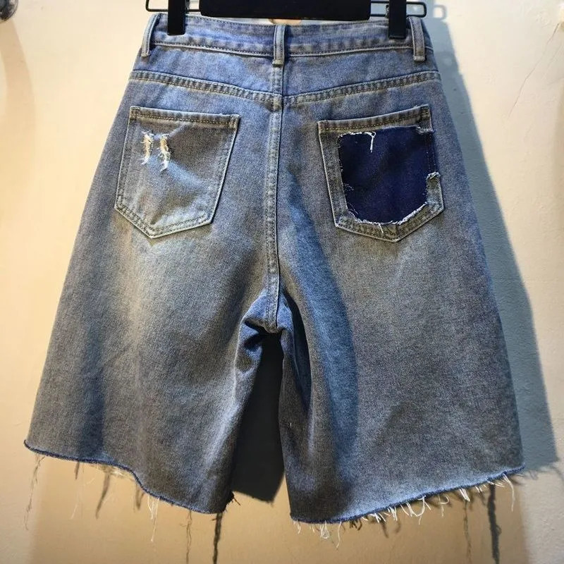 Retro Baggy Shorts for Men Heavy Industry Diamond High Waist Cowboy Sweatpants Hip Hop Gothic Basketball Shorts Streetwear 250328