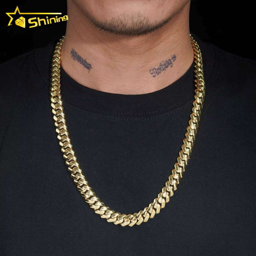 Hip Hop Jewelry Custom Moissanite Lock 12Mm 14K Gold Plated Necklace Plain Sier Square Cuban K Chain