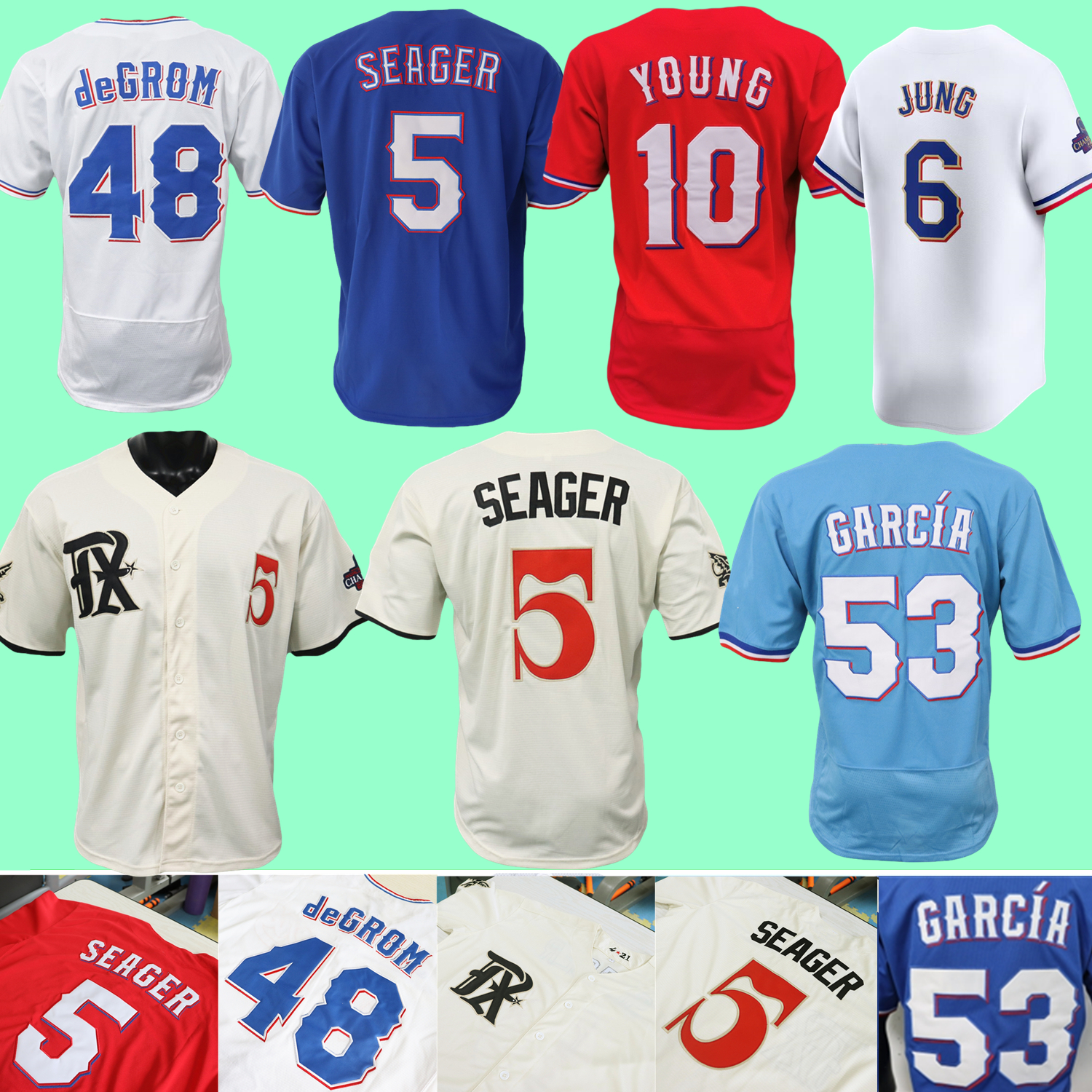 City Jersey Corey Seager Josh Jung Jonah Heim Marcus Semien Wyatt Langford Evan Carter Garcia deGrom Eovaldi Leiter Corniell Ryan Rodriguez Young Hamilton Burger
