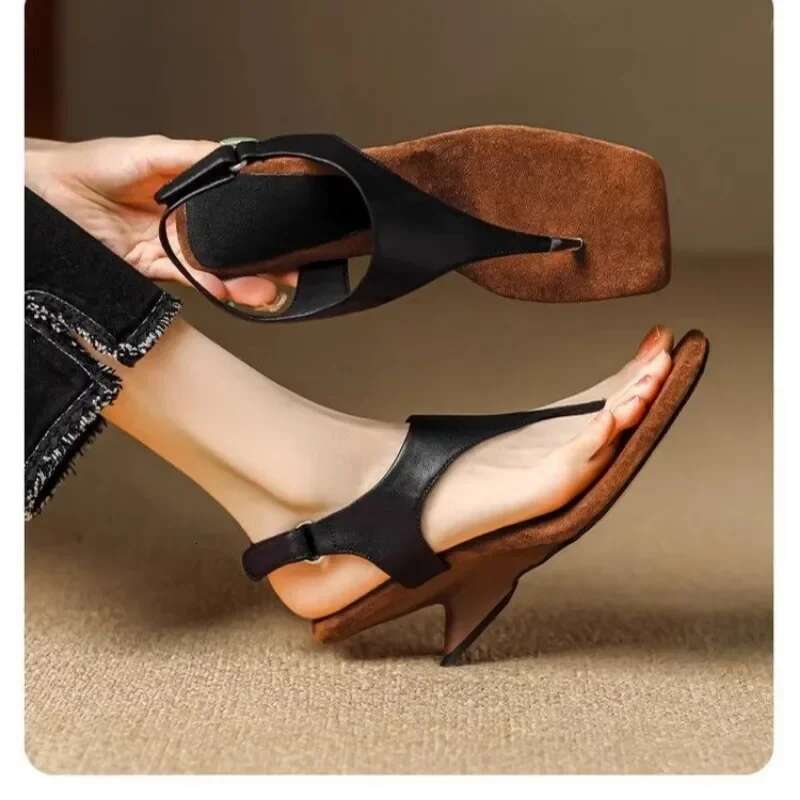 Square Peep Toe Heterotypic Heel Buckle Strap Women's Shoes for Women 2024 New Summer Novelty Mature Daily Sandals