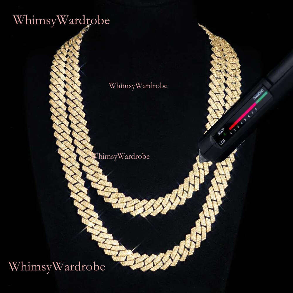18MM Width Soild Sier Iced Out Moissanite Cuban Chain Necklace for Men's necklace