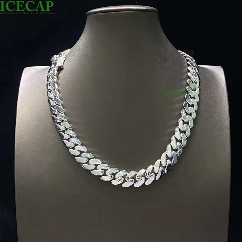 Custom 925 Sterling Silver Cuban Link Chain Charm Necklace Fine Jewelry Hip Hop Chain White Gold Plated Cuban Necklace for Men