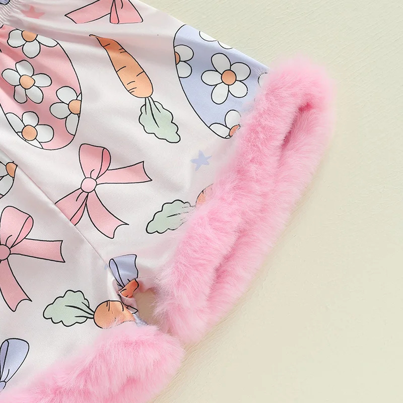 Kids Girls Easter Pajamas Set Easter Eggs Carrot Print Short Sleeve Shirts Elastic Waist Shorts 2 Pieces Lounge Suit Sleepwear 250328