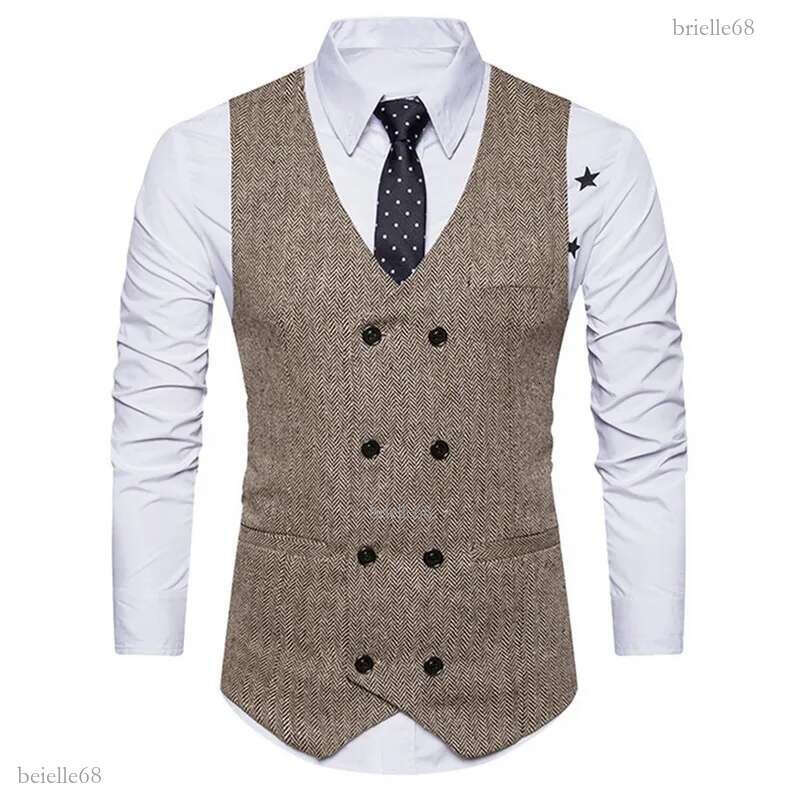 MoneRffi Men Business Suits Vest Solid Slim Fit Vests&Waistcoats Double Breasted Waistcoat Sleeveless Male Formal Jacket Coats